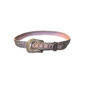 Western Cowgirl Bling Glam Pink Rhinestone Silver Engraved Buckle Belt